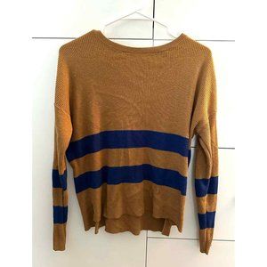 BP Brown Blue Striped Boat Neck Sweater Long Sleeve Knit Casual Simple Basic